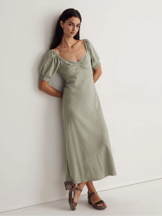 Madewell Dresses & Skirts - Madewell Sweetheart Puff-Sleeve Midi Dress in Frosted Sage Green
